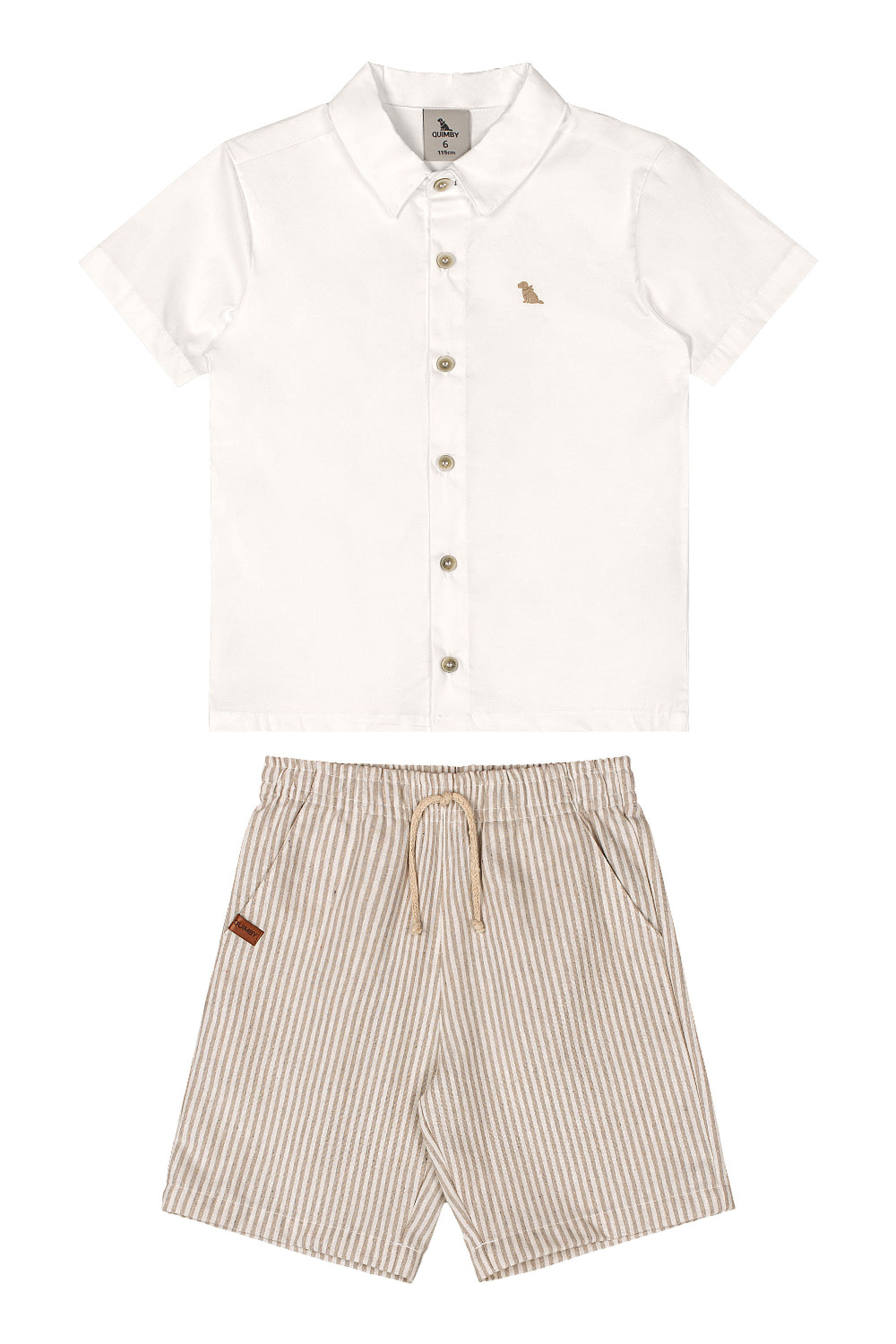Conjunto Infantil Camisa Social em Tricoline e Bermuda (Off White) Quimby - Imagem 20